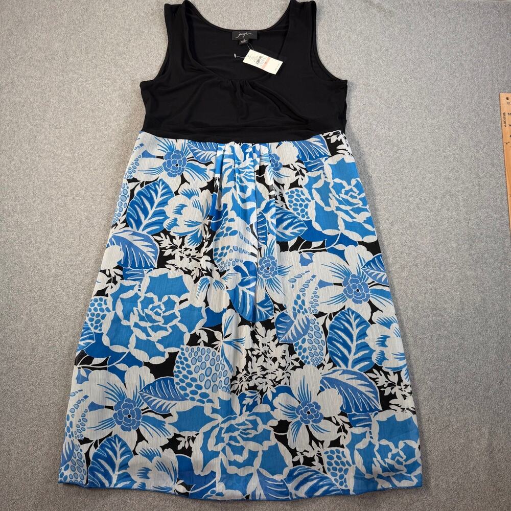 josephine Women's Size 10 Black Blue White Tropical Floral Sleeveless Midi Dress